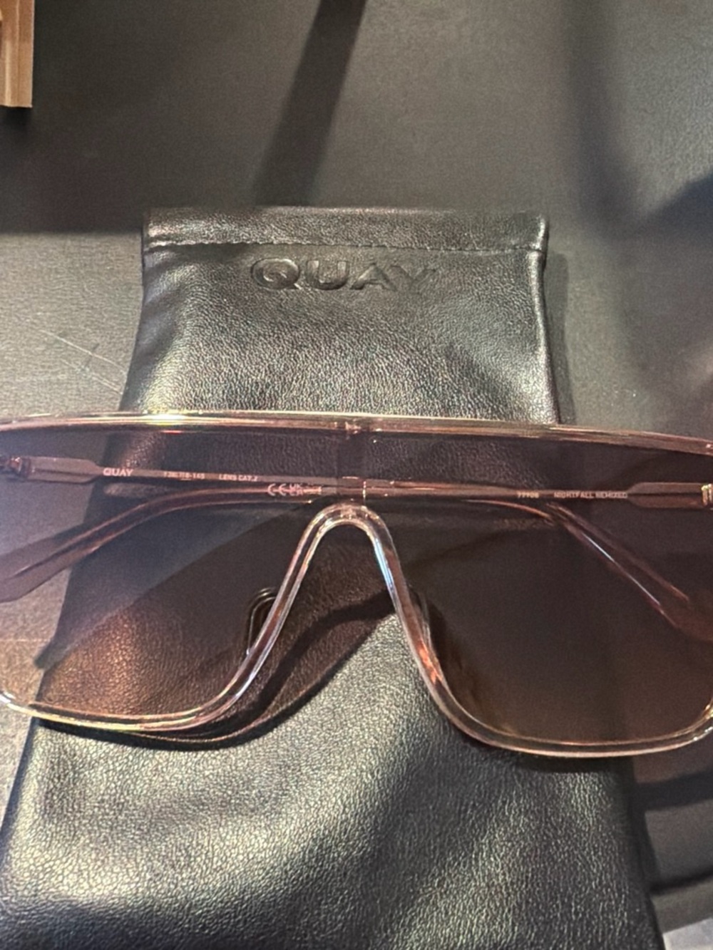 Quay Australia Black Embossed Leather Sunglass Pouch